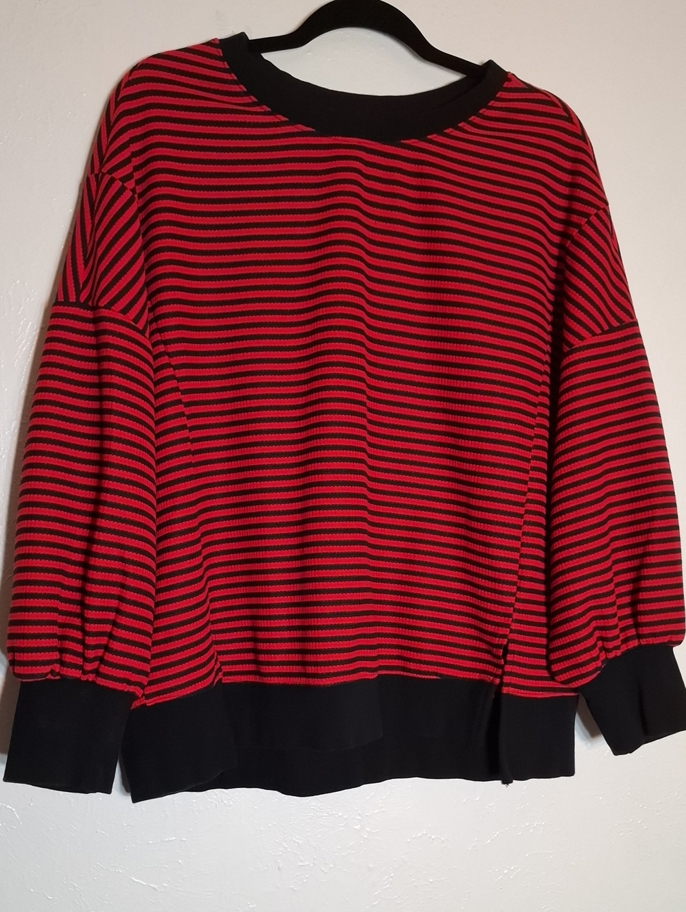 Red and Black Striped Women's Pullover Top